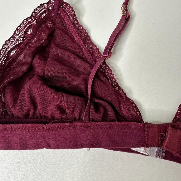 Burgundy With Gold Shimmer Lace Bralette Adjustable Spaghetti Straps M - Picture 8 of 10